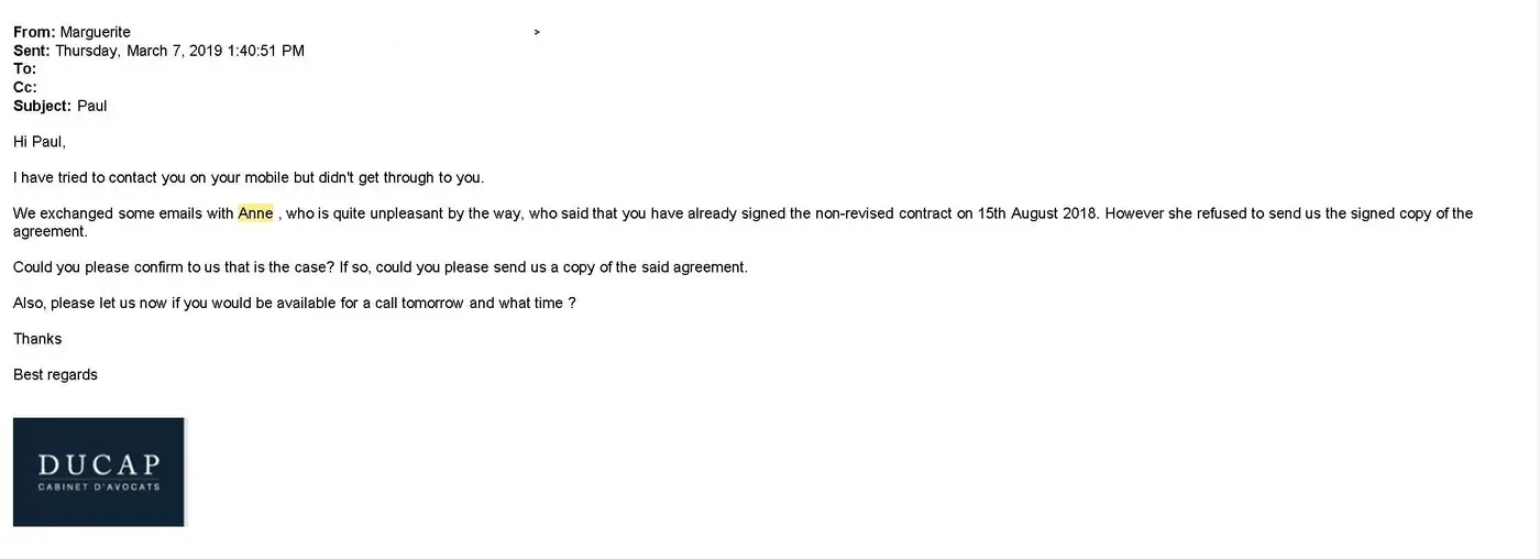 Screenshot: email reply from the label