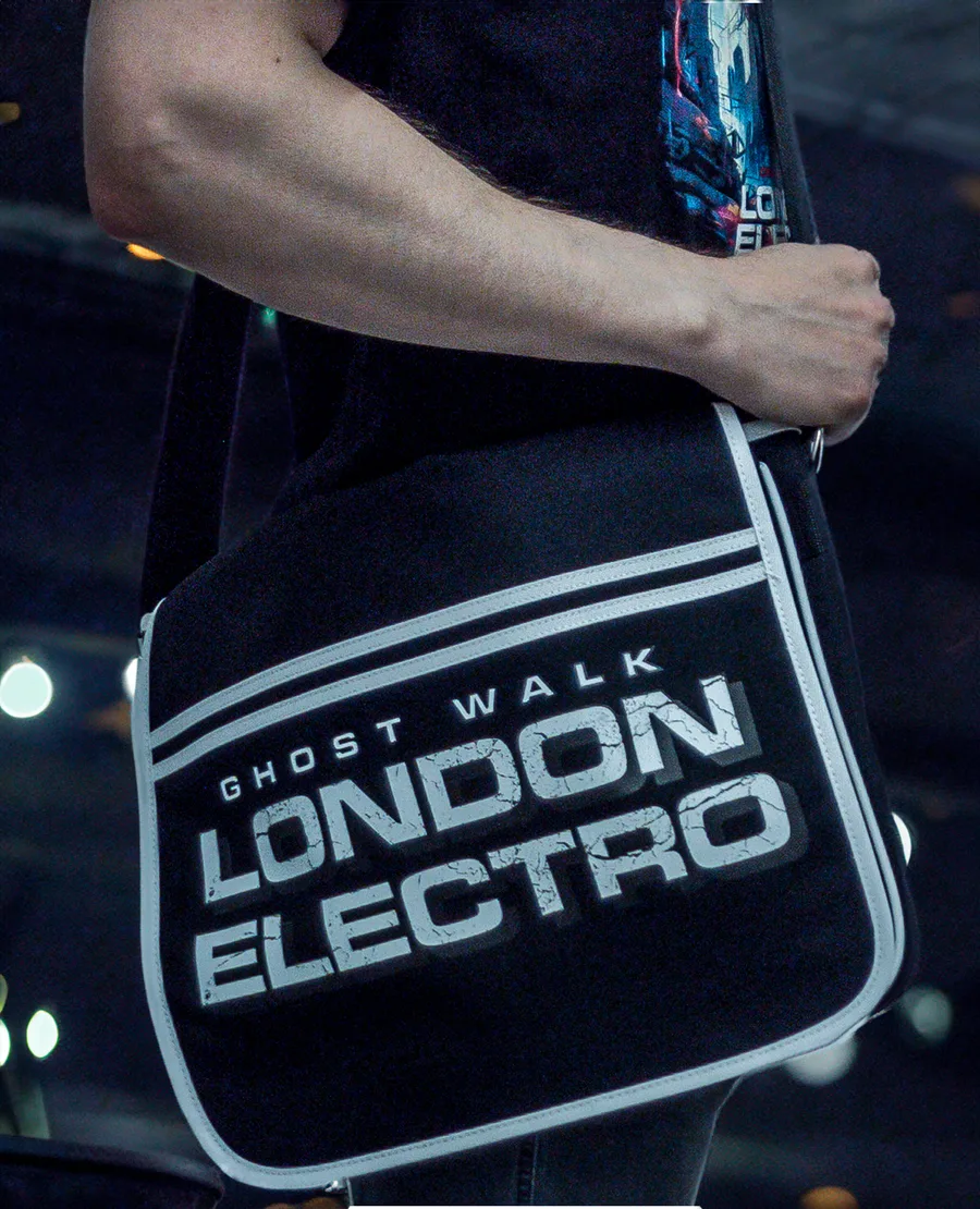 Black and white Ghost Walk London Electro messenger bag